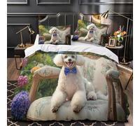 ZZVRMCYLD Poodle in garden 3D Print Quilt Cover 3-Piece Microfiber Lightweight Breathable Cute pet decor Comforter Cover 2 Pillowcases Hidden Zipper Bed Set Girls Bedroom Single (135x200cm)