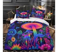 ZZVRMCYLD Psychedelic mushroom 3D Pattern Comforter Cover 3pcs Microfibre Skin-Friendly vibrant surreal Duvet Cover 2 Pillow Shams Zippered Closure Lightweight Family Guests Double（200x200cm）
