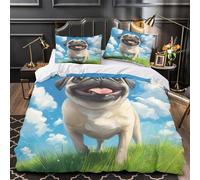 ZZVRMCYLD Pug dog smiling 3D Digital Print Comforter Cover 3pcs Microfibre Stain-Resistant Duvet Insert Cover 2 Pillow Shams Zippered Closure Bed Linen Adults Families Super king（260x220cm）