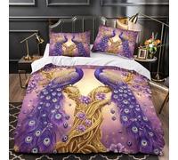 ZZVRMCYLD Purple peacocks 3D Printing Comforter Cover 3pcs Microfibre Stain-Resistant Fantasy Duvet Insert Cover 2 Pillow Shams Zippered Closure Adults & Families Super king（260x220cm）