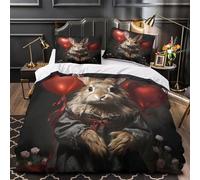 ZZVRMCYLD Rabbit with hearts 3D Pattern Comforter Cover 3pcs Microfibre Skin-Friendly Valentine Duvet Cover 2 Pillow Shams Zippered Closure Lightweight Family Guests Super king（260x220cm）