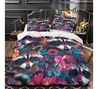 ZZVRMCYLD Raccoon faces 3D Pattern Duvet Cover 3pcs Microfiber Easy Care Decor vibrant floral Comforter Cover 2 Pillowcases Hidden Zipper Breathable For Kids & Teens Super king（260x220cm）