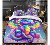 ZZVRMCYLD Rainbow dragon 3D Printed Quilt Cover 3-Piece Microfiber Lightweight Breathable Fantasy cute Comforter Cover 2 Pillowcases Hidden Zipper Bed Set Girls Bedroom Double（200x200cm）