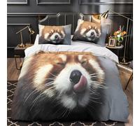 ZZVRMCYLD Red panda face 3D Printing Comforter Cover 3pcs Microfibre Fade-Resistant Soft Cute animal expression Quilt Cover 2 Pillow Shams Zipper Closure Bed Linen Family & Guests Single (135x200cm)