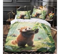ZZVRMCYLD Red panda in bamboo 3D Digital Print Duvet Insert Cover 3-Piece Microfiber Lightweight Breathable Comforter Cover 2 Pillowcases Hidden Zipper Bed Set Girls Bedroom Super king（260x220cm）