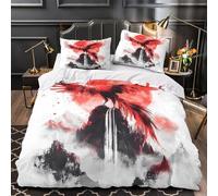 ZZVRMCYLD Red phoenix 3D Printed Duvet Insert Cover 3pc Premium Microfibre Lightweight Japanese ink Quilt Cover 2 Pillowcases Concealed Zipper Bedroom Decor Teens & Adults Super king（260x220cm）