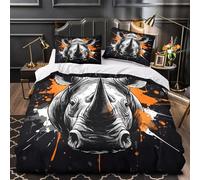 ZZVRMCYLD Rhino face 3D Digital Print Duvet Insert Cover 3-Piece Microfiber Lightweight Breathable graphic design Comforter Cover 2 Pillowcases Hidden Zipper Bed Set Girls Bedroom Single（140x200cm）