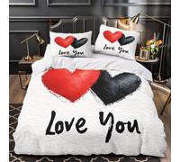 ZZVRMCYLD Romantic hearts 3D Digital Print Duvet Cover 3pc Premium Microfibre Concealed Watercolor Duvet Cover 2 Pillowcases Lightweight Stain-Resistant Teens Young Adults King（220x240cm）