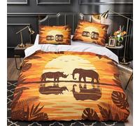 ZZVRMCYLD Safari sunset 3D Print Quilt Cover 3pcs Microfibre Anti-Fade Breathable Light African wildlife Comforter Cover 2 Pillowcases Zip Closure Bed Set Teenagers Adults Super king（260x220cm）