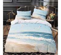ZZVRMCYLD Seagulls flying over ocean 3D Print Comforter Cover 3pcs Microfibre Skin-Friendly Coastal beach scene Duvet Cover 2 Pillow Shams Zippered Closure Lightweight Family Guests Single（140x200cm）