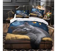 ZZVRMCYLD Sleeping cat 3D Pattern Duvet Insert Cover 3pc Premium Microfibre Concealed Cozy night scene Duvet Cover 2 Pillowcases Lightweight Stain-Resistant Teens Young Adults Single (135x200cm)