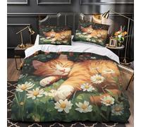 ZZVRMCYLD Sleeping cat 3D Pattern Quilt Cover 3pcs Microfibre Anti-Fade Zip Closure Cute garden scene Duvet Cover 2 Pillowcases Breathable Easy Care Bedding Boys Girls Room Super king（260x220cm）
