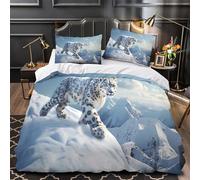 ZZVRMCYLD Snow leopard 3D Pattern Comforter Cover 3-Piece Microfiber Durable Skin-Friendly Wild mountain scene Duvet Cover 2 Pillow Shams Hidden Zipper Home Decor Kids Bedroom Single (135x200cm)