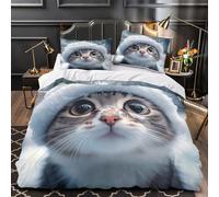 ZZVRMCYLD Snowy kitten face 3D Printed Duvet Cover 3-Piece Ultra-Soft Microfiber Durable Comforter Cover 2 Pillowcases Hidden Zipper Machine Washable Kids Teens Bedroom Super king（260x220cm）