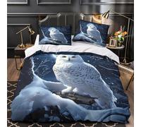 ZZVRMCYLD Snowy owl 3D Digital Print Duvet Cover 3pc Premium Microfibre Easy Care Soft Night forest Quilt Cover 2 Pillowcases Concealed Zipper Bedding Set Couples & Families King（220x240cm）
