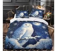 ZZVRMCYLD Snowy owl 3D Printed Quilt Cover 3pc Premium Microfibre Stain-Resistant Winter night Duvet Cover 2 Pillowcases Zip Closure Bed Ensemble Couple Bedroom King（220x240cm）