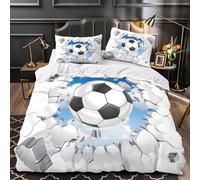 ZZVRMCYLD SoccerBallBreaksWall 3D Pattern Quilt Cover 3pc Premium Microfibre Stain-Resistant SportsDynamicStyle Duvet Cover 2 Pillowcases Zip Closure Bed Ensemble Couple Bedroom Super king（260x220cm）