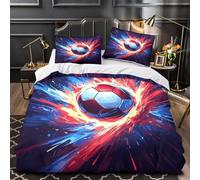 ZZVRMCYLD SoccerBallDynamics 3D Pattern Duvet Cover 3pc Premium Microfibre Concealed AbstractSportsArt Duvet Cover 2 Pillowcases Lightweight Stain-Resistant Teens Young Adults Double（200x200cm）