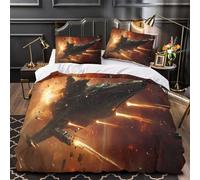 ZZVRMCYLD space battle scene 3D Digital Print Duvet Cover Set 3pcs Microfibre Anti-Fade sci-fi space warfare Duvet Insert Cover 2 Pillowcases Zip Closure Bedding Boys Bedroom Super king（260x220cm）