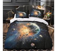 ZZVRMCYLD space explosion 3D Printing Duvet Cover 3pcs Microfibre Fade-Resistant Wash cosmic disaster Comforter Cover 2 Pillow Shams Zipper Closure Machine Washable Adult Room Single (135x200cm)