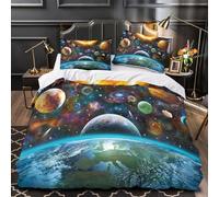 ZZVRMCYLD space planets 3D Print Duvet Cover 3pcs Microfibre Breathable Kids Room cosmic galaxy Comforter Cover 2 Matching Pillowcases Zipper Closure Bedding Kids Girls Super king（260x220cm）