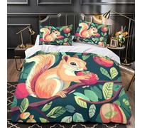 ZZVRMCYLD Squirrel eating fruit 3D Pattern Comforter Cover 3-Piece Premium Microfibre Stain-Resistant Illustrated nature scene Quilt Cover 2 Pillow Shams Zippered Closure Bed Ensemble Family & Guests
