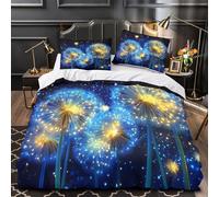 ZZVRMCYLD StarryDandelion 3D Digital Print Comforter Cover 3-Piece Microfiber Durable Skin-Friendly FantasyNightArt Duvet Cover 2 Pillow Shams Hidden Zipper Home Decor Kids Bedroom Single（140x200cm）