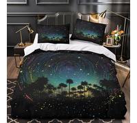 ZZVRMCYLD StarryNightCircles 3D Print Duvet Cover Set 3pcs Microfiber Hidden Zipper Durable CosmicPalmTreeArt Comforter Cover 2 Pillowcases Machine Washable Boys & Girls Double（200x200cm）