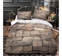 ZZVRMCYLD Stone wall texture 3D Digital Print Duvet Cover Set 3pcs Microfibre Anti-Fade Rustic architectural Duvet Insert Cover 2 Pillowcases Zip Closure Bedding Boys Bedroom Single (135x200cm)