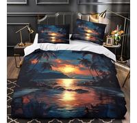 ZZVRMCYLD Sunset beach scene 3D Printing Comforter Cover 3-Piece Microfiber Durable Skin-Friendly Tropical sunset Duvet Cover 2 Pillow Shams Hidden Zipper Home Decor Kids Bedroom King（220x240cm）