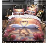 ZZVRMCYLD Swans in love 3D Pattern Duvet Cover 3-Piece Ultra-Soft Microfiber Durable Romantic nature scene Comforter Cover 2 Pillowcases Hidden Zipper Machine Washable Kids Teens Single（140x200cm）