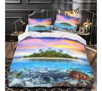 ZZVRMCYLD TropicalIsland 3D Digital Print Quilt Cover 3-Piece Microfiber Hidden Zipper Teens UnderwaterSceneryStyle Duvet Cover 2 Pillowcases Machine Washable Home Decor Kids & Boys Single（140x200cm）