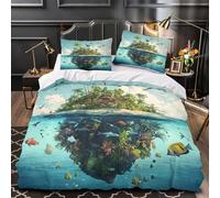 ZZVRMCYLD TropicalIsland 3D Printing Comforter Cover 3pcs Microfibre Skin-Friendly Stain UnderwaterFantasyArt Duvet Cover 2 Pillow Shams Zippered Closure Lightweight Family & Guests King（220x240cm）