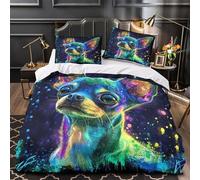 ZZVRMCYLD vibrant chihuahua 3D Print Comforter Cover 3-Piece Microfiber Durable Skin-Friendly colorful cosmic Duvet Cover 2 Pillow Shams Hidden Zipper Home Decor Kids Bedroom Single (135x200cm)