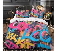 ZZVRMCYLD vibrant graffiti 3D Printing Quilt Cover 3-Piece Microfiber Lightweight Breathable street urban Comforter Cover 2 Pillowcases Hidden Zipper Bed Set Girls Bedroom Double（200x200cm）