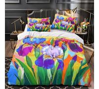 ZZVRMCYLD Vibrant Iris Flowers 3D Pattern Comforter Cover 3pcs Microfibre Skin-Friendly Abstract Floral Duvet Cover 2 Pillow Shams Zippered Closure Lightweight Family Guests Double（200x200cm）