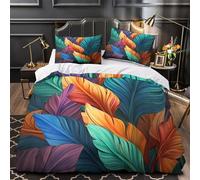 ZZVRMCYLD vibrant leaf pattern 3D Printed Quilt Cover 3-Piece Ultra-Soft Microfibre Anti-Fade digital Duvet Insert Cover 2 Pillowcases Zip Closure Fade-Resistant Adults & Couples Single（140x200cm）