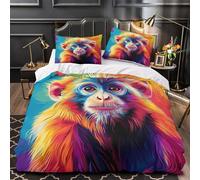 ZZVRMCYLD vibrant monkey 3D Printed Comforter Cover 3pcs Ultra-Soft Microfibre Skin-Friendly Quilt Cover 2 Pillow Shams Zippered Closure Machine Washable Kids & Teens Super king（260x220cm）