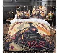ZZVRMCYLD Vintage train 3D Printed Quilt Cover 3-Piece Microfiber Lightweight Breathable retro travel poster Comforter Cover 2 Pillowcases Hidden Zipper Bed Set Girls Bedroom King（220x240cm）
