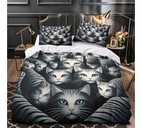 ZZVRMCYLD Whimsical cat faces 3D Printed Quilt Cover 3-Piece Microfiber Hidden Zipper Teens digital surreal Duvet Cover 2 Pillowcases Machine Washable Home Decor Kids Boys King（220x240cm）