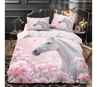 ZZVRMCYLD white horse 3D Pattern Duvet Insert Cover 3-Piece Microfiber Lightweight Breathable fantasy floral Comforter Cover 2 Pillowcases Hidden Zipper Bed Set Girls Bedroom Super king（260x220cm）