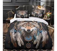 ZZVRMCYLD Wolf 3D Digital Print Duvet Cover 3pcs Microfibre Breathable Kids Decor Native American Comforter Cover 2 Matching Pillowcases Zipper Closure Bedding Kids & Girls Single（140x200cm）