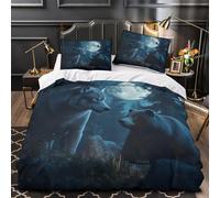 ZZVRMCYLD Wolf and Bear 3D Printed Quilt Cover 3pcs Microfibre Anti-Fade Zip Night Forest Scene Duvet Cover 2 Pillowcases Breathable Easy Care Bedding Boys Girls Double（200x200cm）