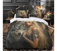ZZVRMCYLD Wolf girl fantasy 3D Printed Duvet Cover 3-Piece Ultra-Soft Microfiber Durable Comforter Cover 2 Pillowcases Hidden Zipper Machine Washable Kids Teens Bedroom Super king（260x220cm）