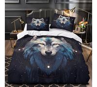 ZZVRMCYLD Wolf head 3D Print Duvet Cover 3pcs Microfibre Breathable Kids Decor Fantasy mystical design Comforter Cover 2 Matching Pillowcases Zipper Closure Bedding Kids & Girls Super king（260x220cm）