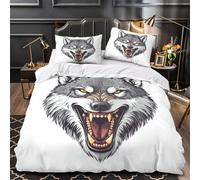 ZZVRMCYLD Wolf head 3D Printing Duvet Insert Cover 3pc Ultra-Soft Microfibre Light Wild animal tattoo Quilt Cover 2 Pillowcases Concealed Zipper Bed Linen Teens Bedroom Double（200x200cm）