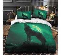 ZZVRMCYLD Wolf howling 3D Digital Print Quilt Cover 3pc Premium Microfibre Stain-Resistant Night fantasy Duvet Cover 2 Pillowcases Zip Closure Bed Ensemble Couple Bedroom Single（140x200cm）