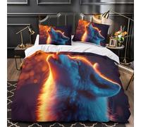 ZZVRMCYLD Wolf howling 3D Printing Quilt Cover 3pc Premium Microfibre Stain-Resistant Wild animal Duvet Cover 2 Pillowcases Zip Closure Bed Ensemble Couple Bedroom Single (135x200cm)