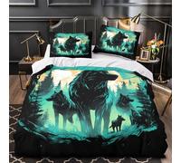 ZZVRMCYLD Wolf pack 3D Printing Quilt Cover 3pcs Microfibre Anti-Fade Zip Closure Fantasy forest Duvet Cover 2 Pillowcases Breathable Easy Care Bedding Boys Girls Room Double（200x200cm）