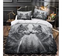 ZZVRMCYLD Wolf pair in forest 3D Print Quilt Cover 3pc Premium Microfibre Stain-Resistant Easy Nature wildlife Duvet Cover 2 Pillowcases Zip Closure Bed Ensemble Couple Bedroom Double（200x200cm）